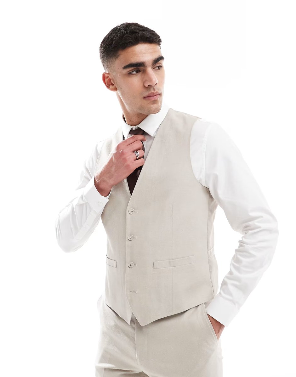 ASOS French Connection linen formal suit co-ord in stone - 3