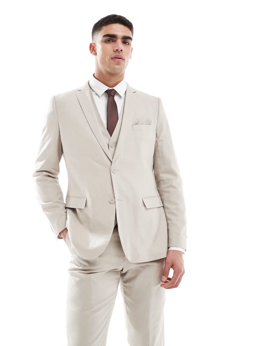 ASOS French Connection linen formal suit co-ord in stone - 4