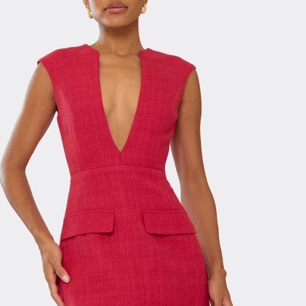 EGO Sleeveless Plunge Front Pocket Detail Mini Dress In Red, Women's Size UK 6 - 2