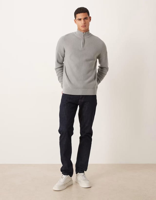 ASOS ASOS DESIGN relaxed knitted pique funnel neck jumper in light grey - 2