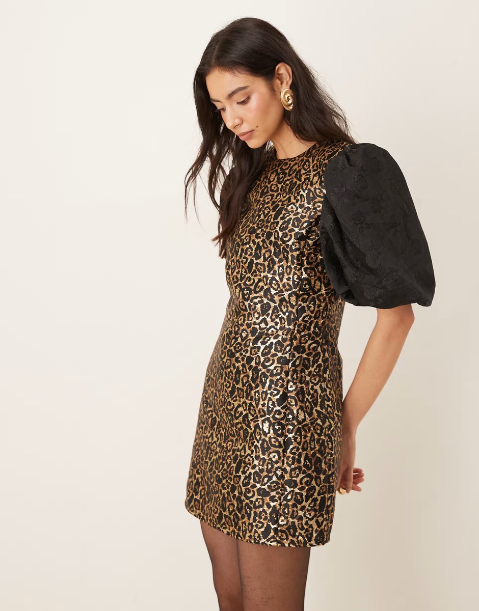 ASOS Sister Jane Cherie jacquard puff sleeve mini dress in leopard print - 3