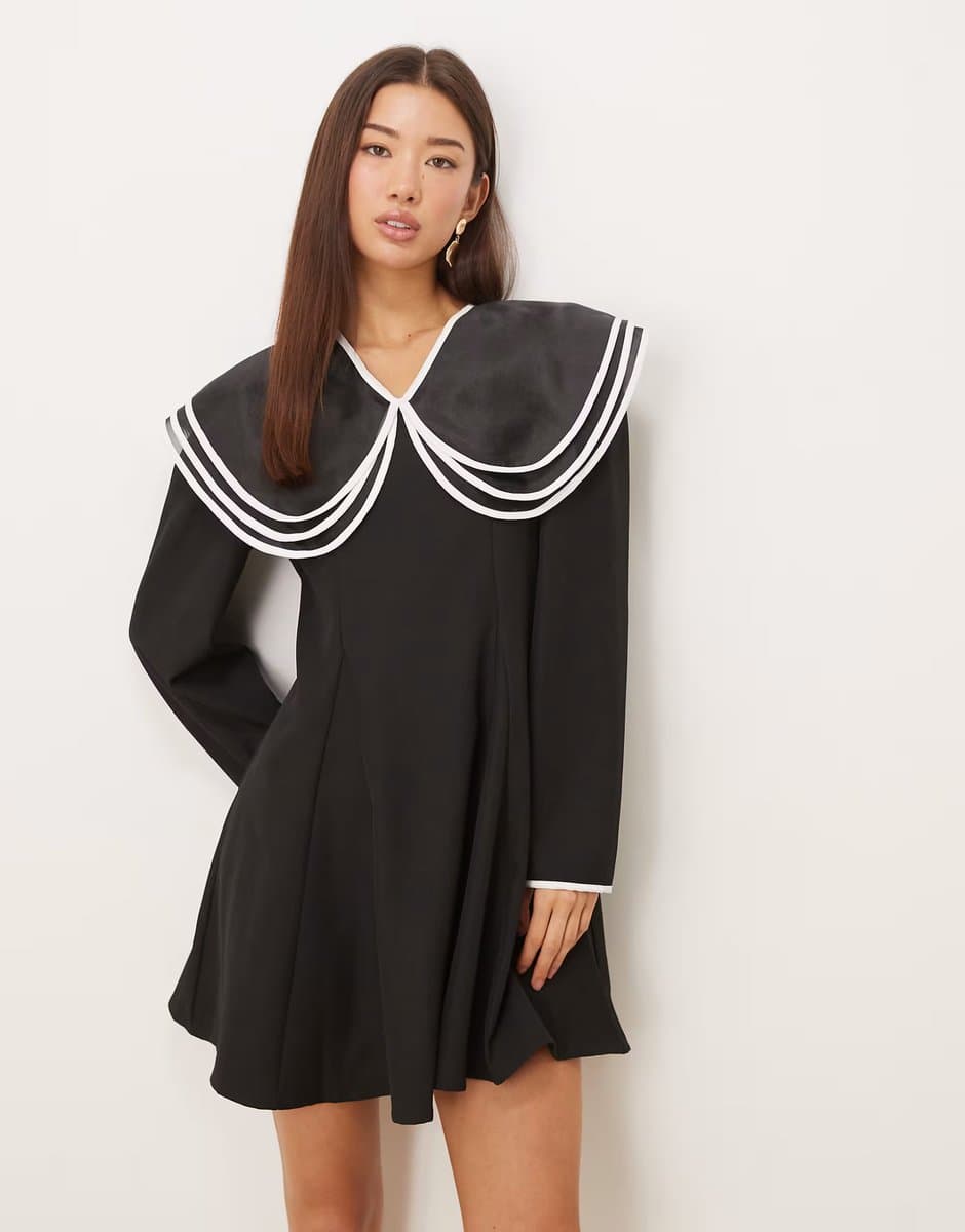 ASOS Sister Jane contrast layered oversized collar mini dress in black