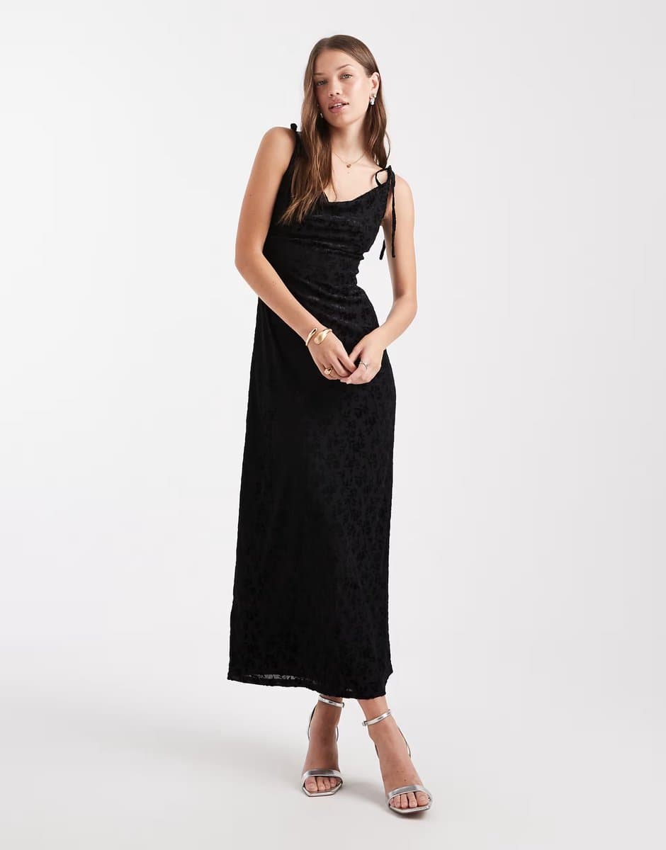 ASOS Miss Selfridge devore cowl neck maxi dress in black