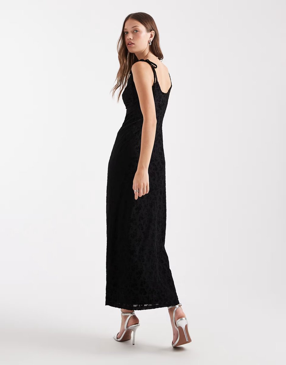 ASOS Miss Selfridge devore cowl neck maxi dress in black - 4