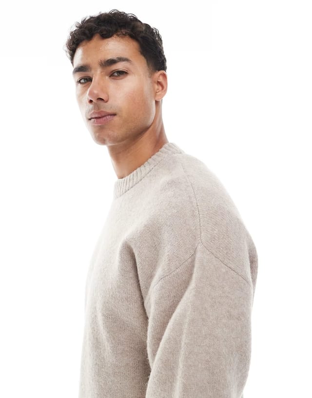 ASOS Jack & Jones oversize fluffy jumper in beige - 2