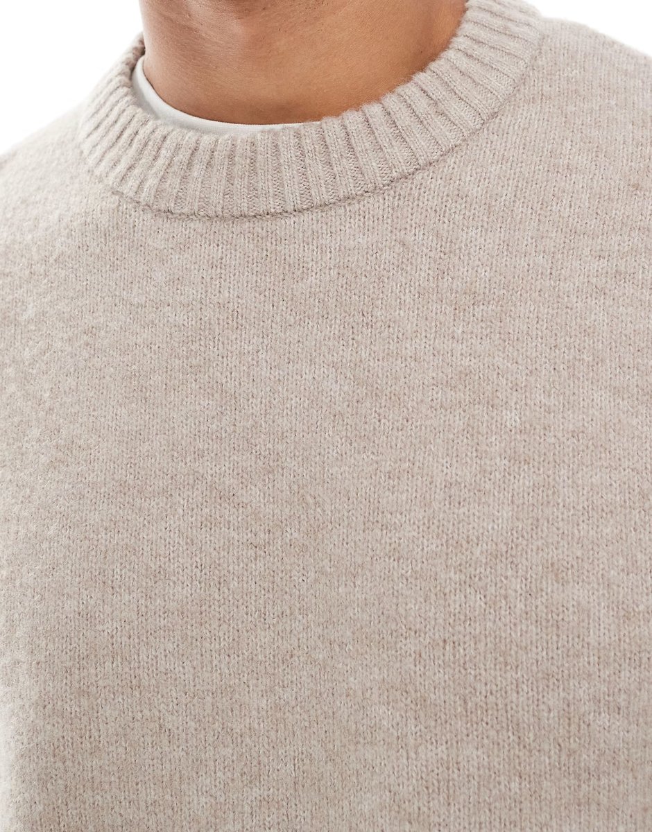 ASOS Jack & Jones oversize fluffy jumper in beige - 3