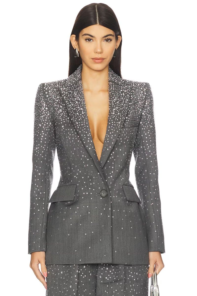 revolve Revolve Crystal Embellished Fitted Blazer in Slate Grey