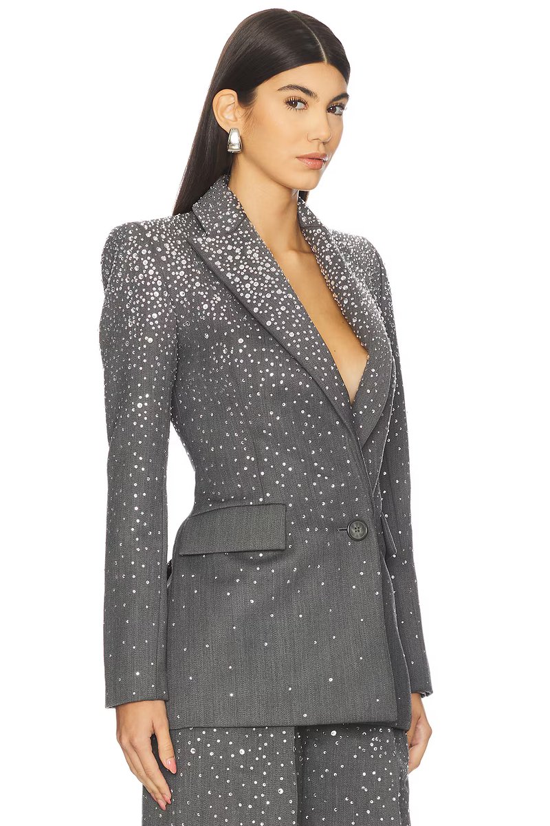 revolve Crystal Embellished Fitted Blazer - 2