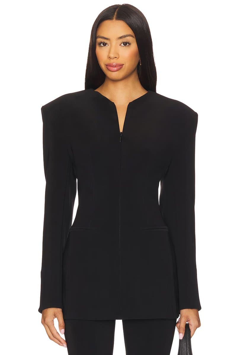 revolve Long Sleeve Shoulder Pad V Neck Zip Front Jacket
