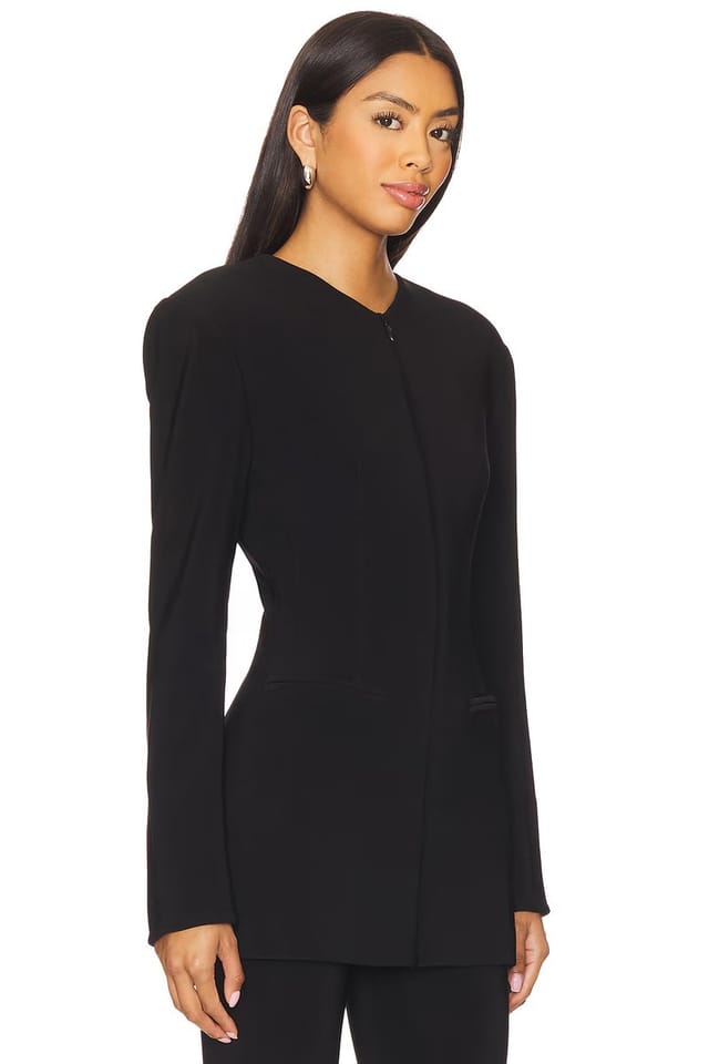 revolve Long Sleeve Shoulder Pad V Neck Zip Front Jacket - 2