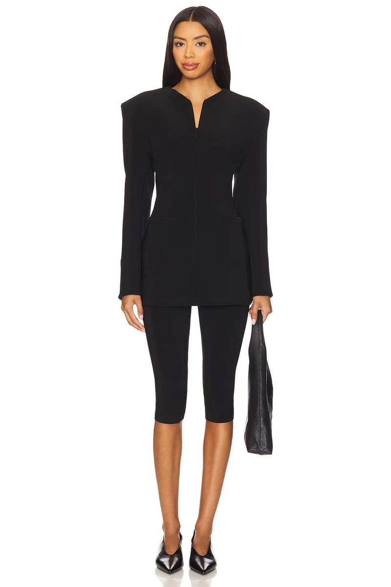 revolve Long Sleeve Shoulder Pad V Neck Zip Front Jacket - 4