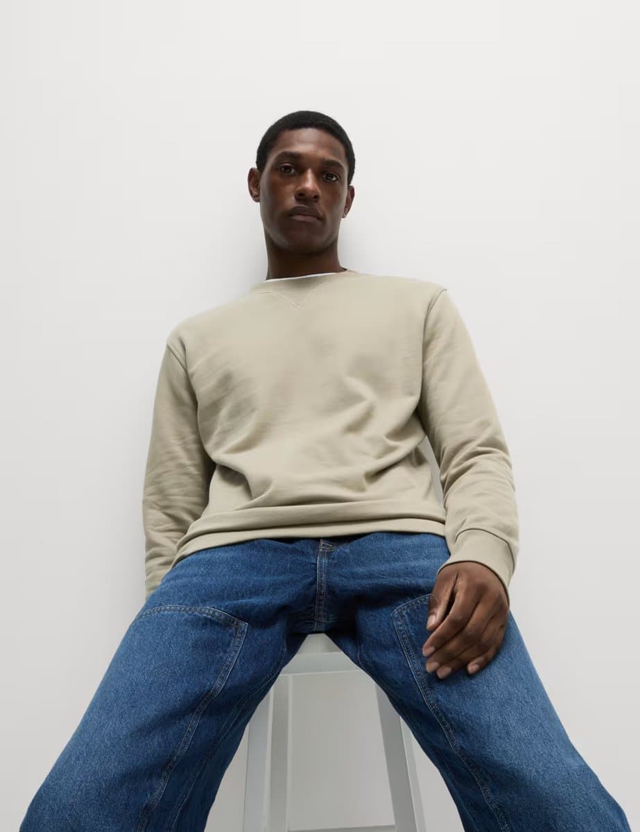 Marks & Spencer M&S Pure Cotton Crew Neck Sweatshirt Sand