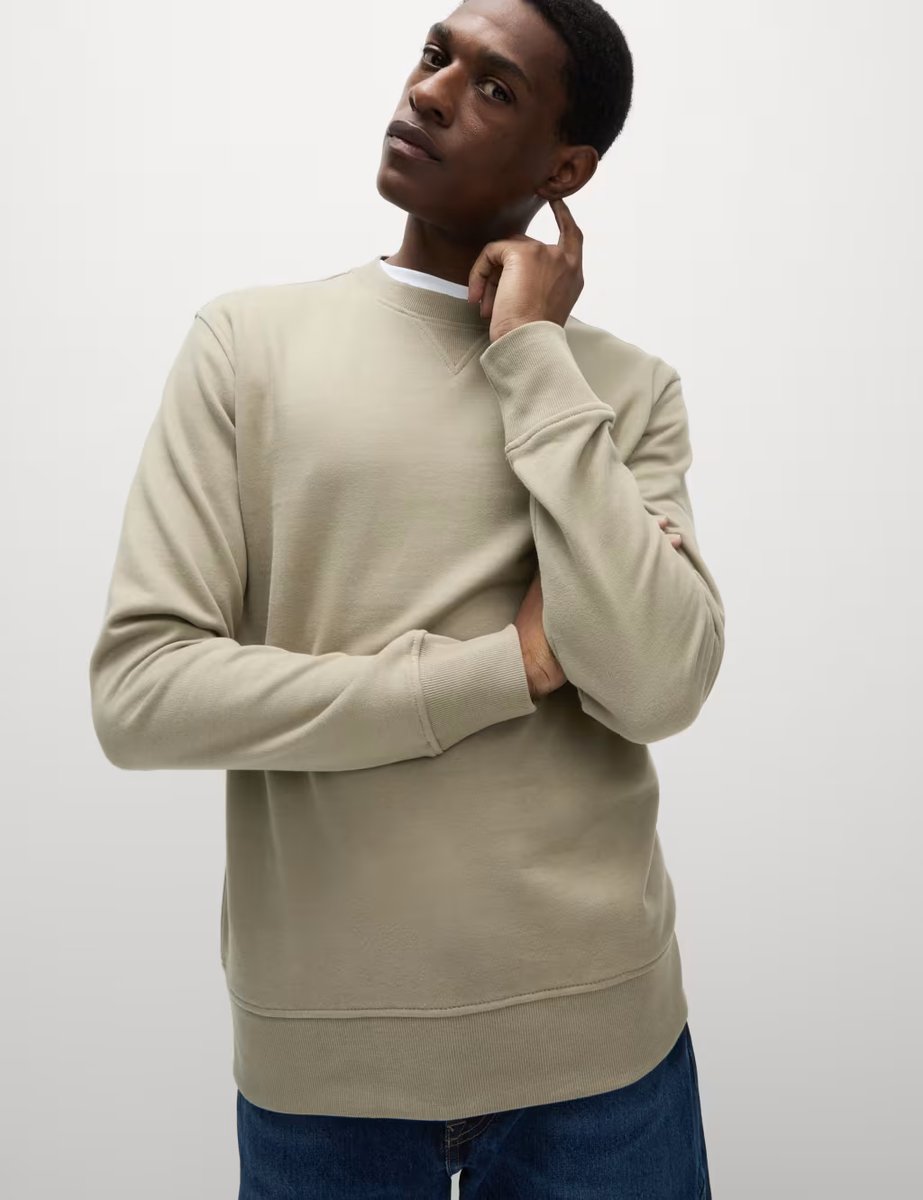 Marks & Spencer M&S Pure Cotton Crew Neck Sweatshirt Sand - 4