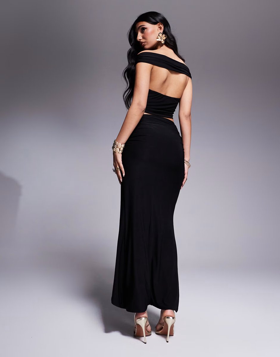 ASOS Missyempire slinky high low drape front maxi skirt co-ord in black - 2