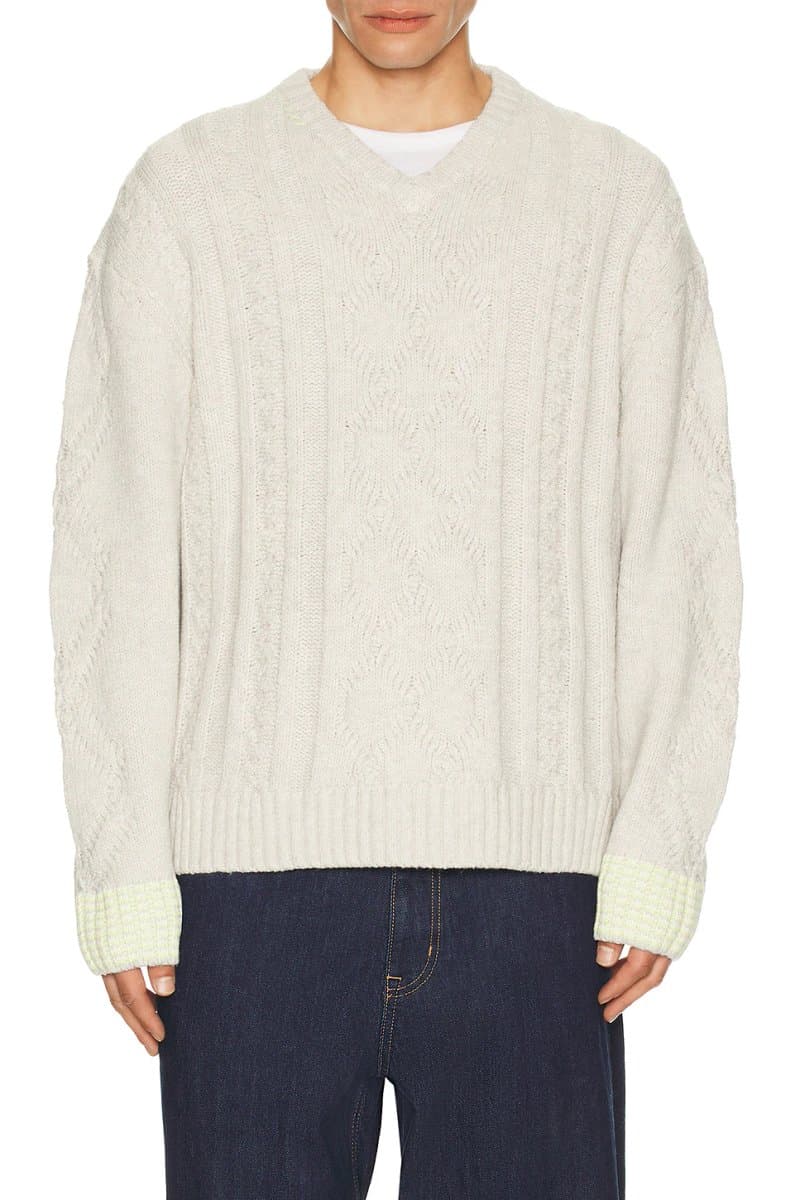 revolve Revolve V-Neck Cable Loose Fit Pullover in Eggnog Melange