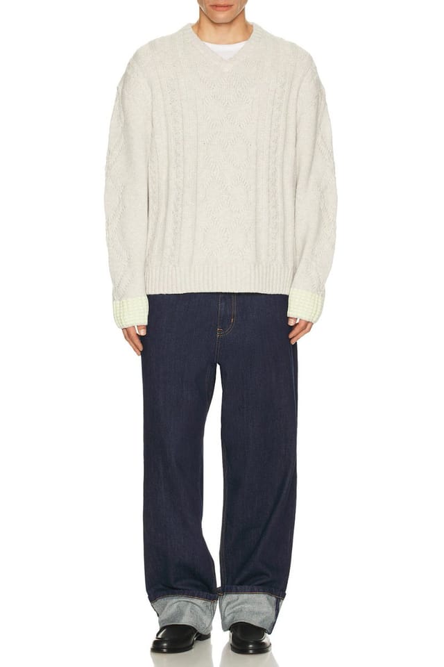 revolve V-Neck Chunky Cable Loose Fit Pullover - 3