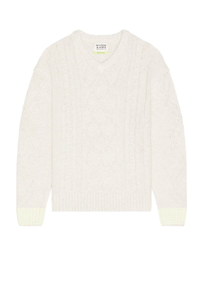 revolve V-Neck Chunky Cable Loose Fit Pullover - 4