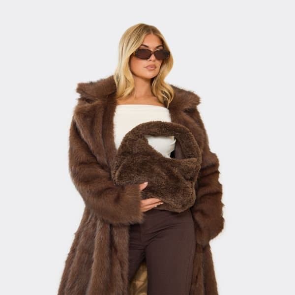 EGO EGO Shaped Shoulder Bag in Brown Faux Fur
