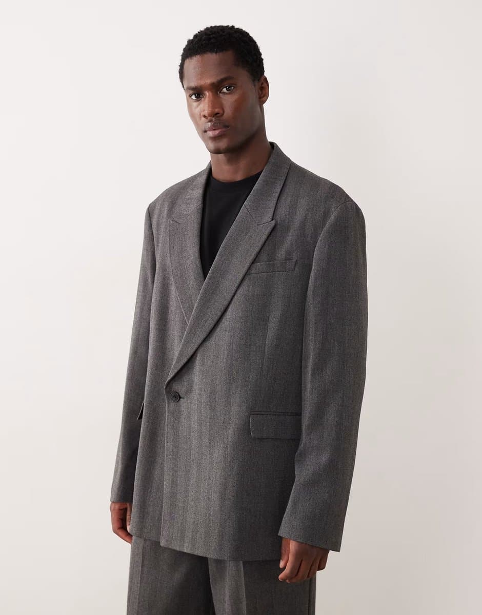 ASOS ASOS DEISGN slouchy oversized suit jacket in grey herringbone