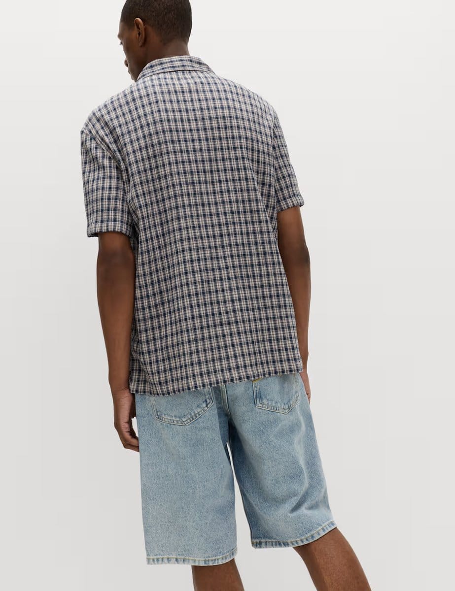 Marks & Spencer M&S Pure Cotton Checked Shirt Navy Mix - 4