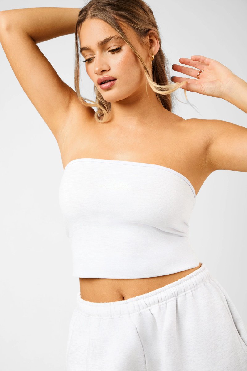Kaiia Kaiia Script Logo Bandeau Crop Top Light Grey Marl - 3