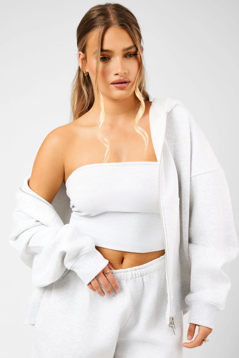 Kaiia Kaiia Script Logo Bandeau Crop Top Light Grey Marl - 4
