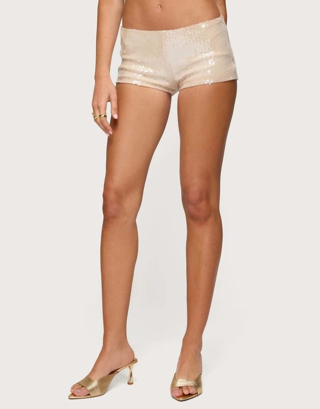 ASOS Edikted Roxey sequin micro shorts in cream - 2