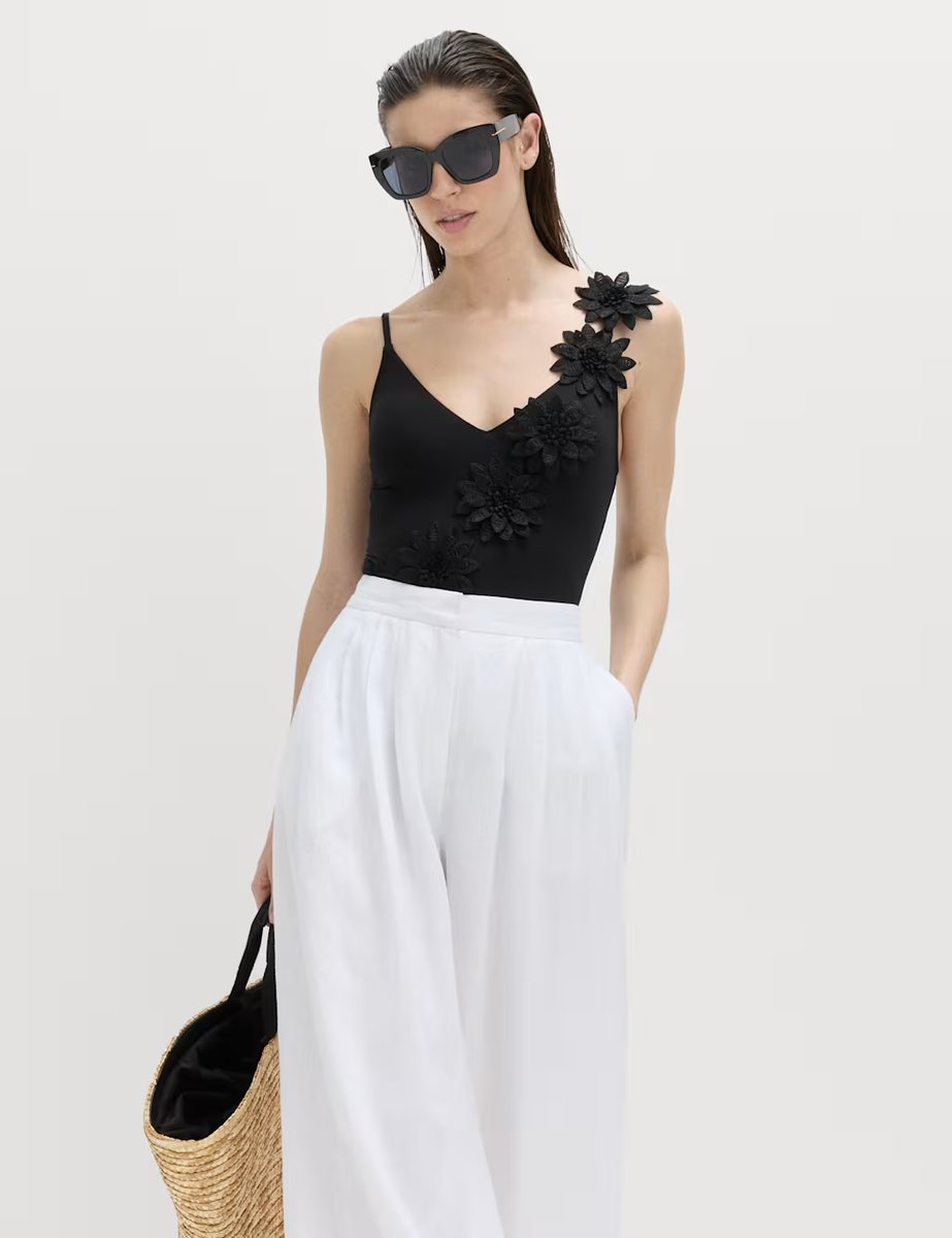 Marks & Spencer M&S Floral Detail Padded Plunge Swimsuit Black - 2