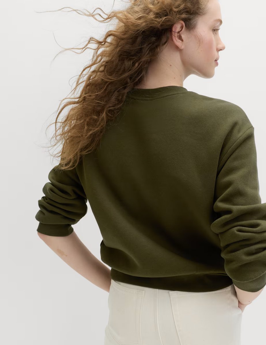 Marks & Spencer M&S Cotton Rich Crew Neck Sweatshirt Dark Khaki - 2