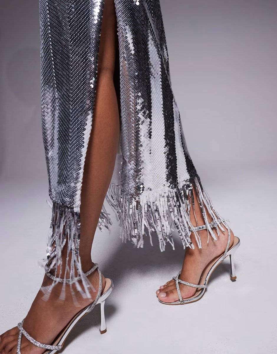 ASOS Vesper Sequin midaxi skirt in silver - 2