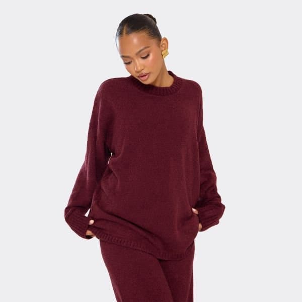 EGO EGO Long Sleeve Oversized Jumper in Burgundy