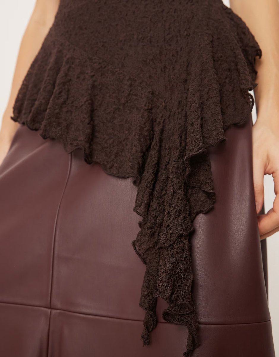 ASOS Gina Tricot asymmetric lace top in brown - 2