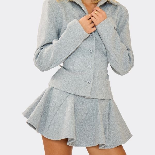 EGO Mid Waist Pleated Skater Wool Look Mini Skort In Grey, Women's Size UK 14 - 2