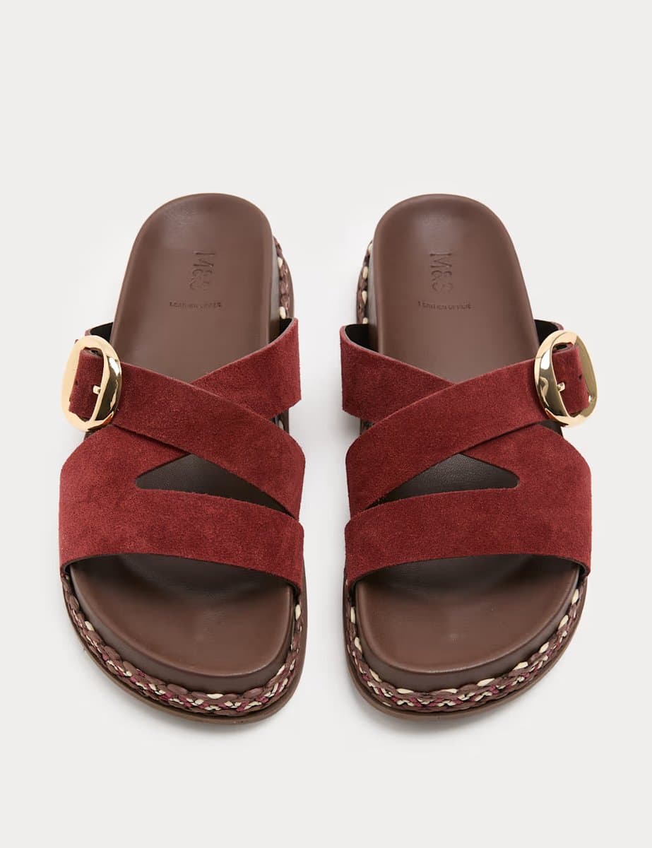 Marks & Spencer M&S Suede Buckle Flatform Mules Rust