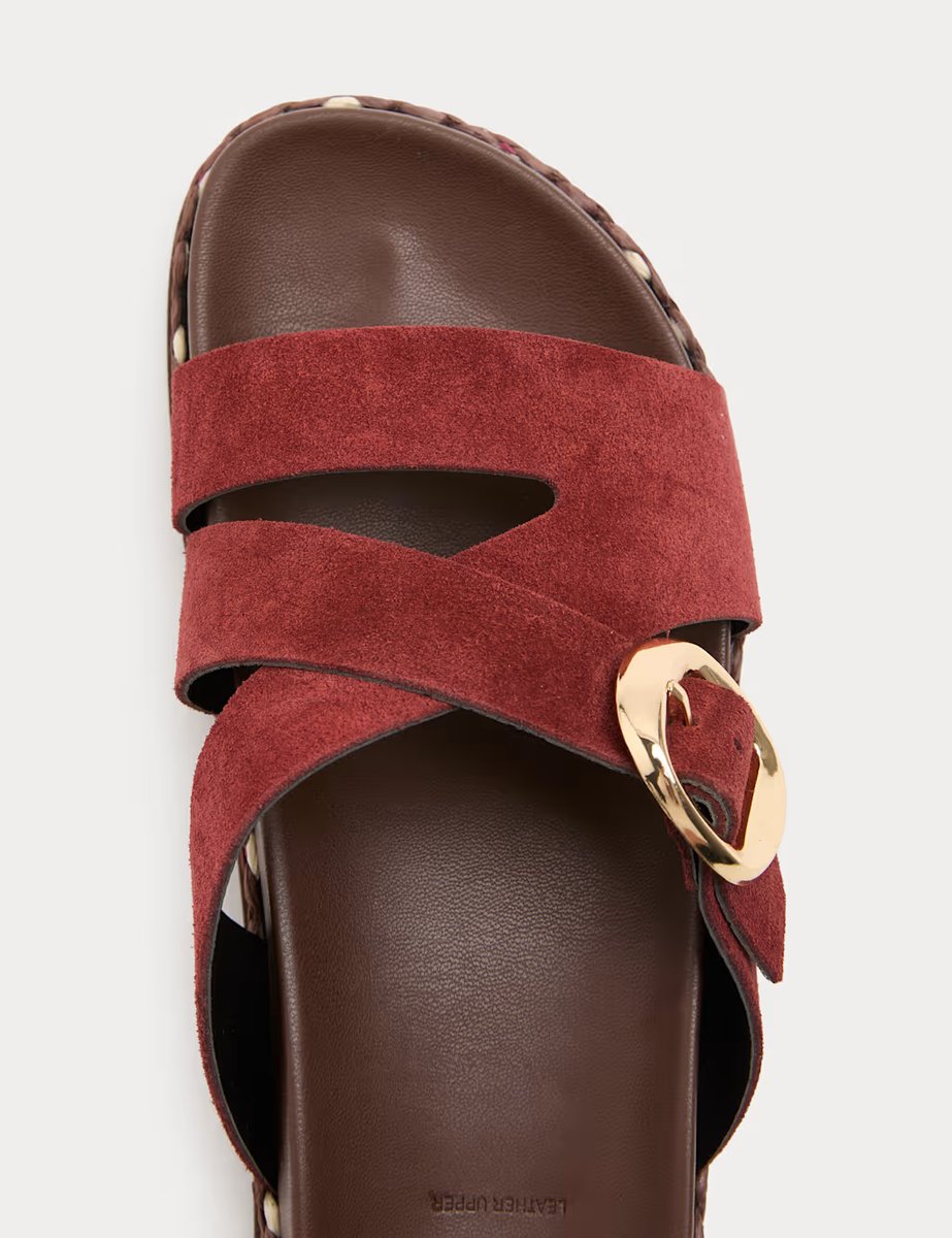 Marks & Spencer M&S Suede Buckle Flatform Mules Rust - 2