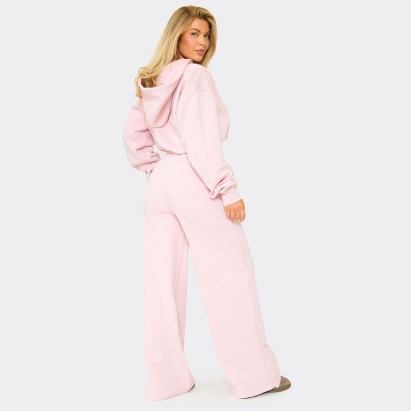 EGO Elasticated Waist Graphic Detail Wide Leg Joggers In Pink, Women's Size UK 6 - 2