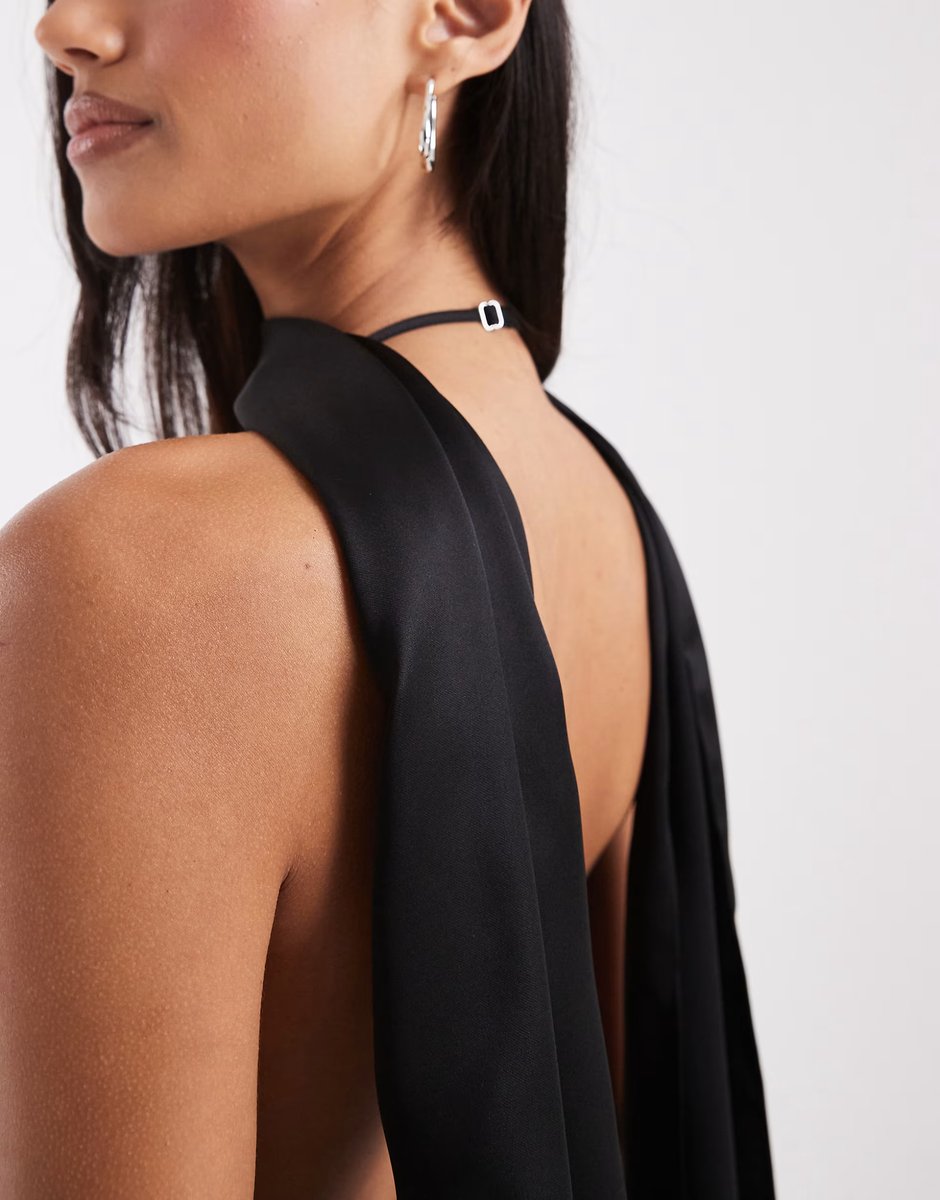 ASOS ASOS DESIGN satin scarf cowl neck maxi dress in black - 4