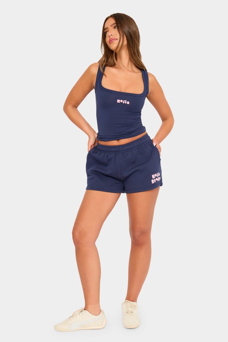 Kaiia Kaiia Studio Bubble Mini Sweat Shorts Navy & Pink