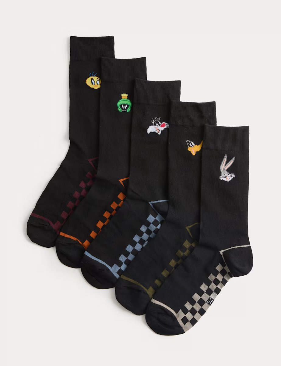 Marks & Spencer M&S 5 Pack Cool & Fresh™ Looney Tunes™ Cotton Rich Socks Black Mix - 2