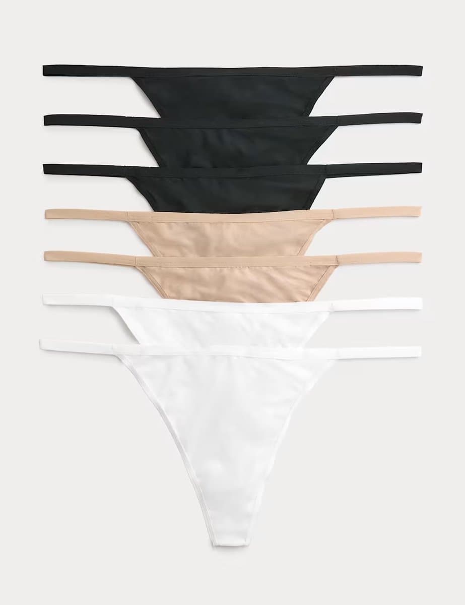 Marks & Spencer M&S 7 Pack Microfibre G-String Thongs Black Mix