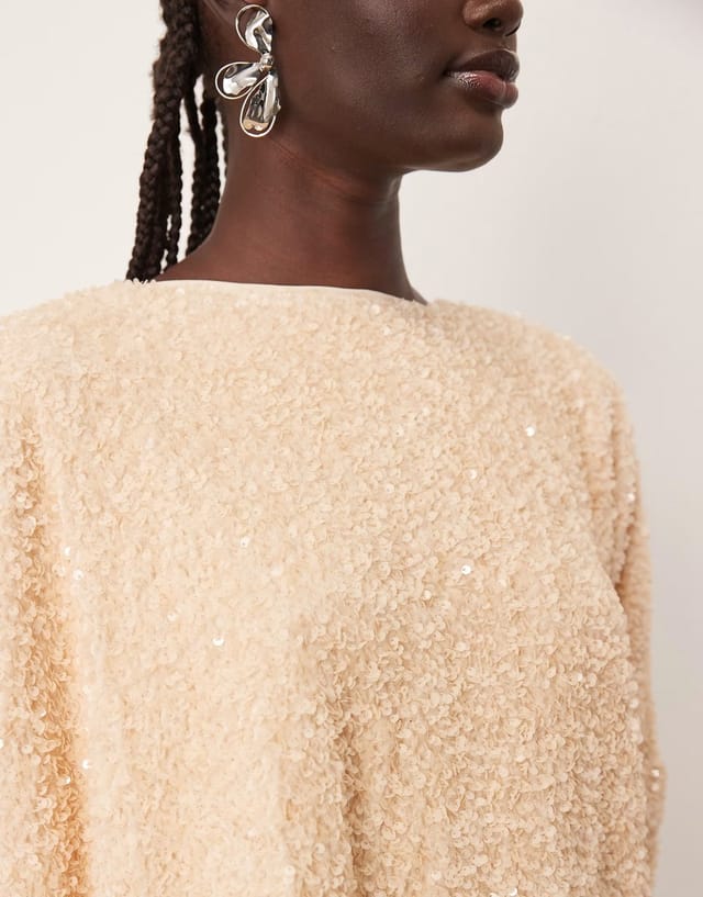 ASOS ARRANGE velvet allover sequin top co-ord in cream - 3