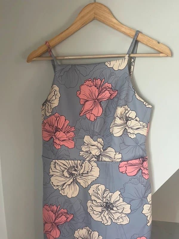 ASOS ASOS Grey Pink Beige Cutout Back Midi Dress Size 10