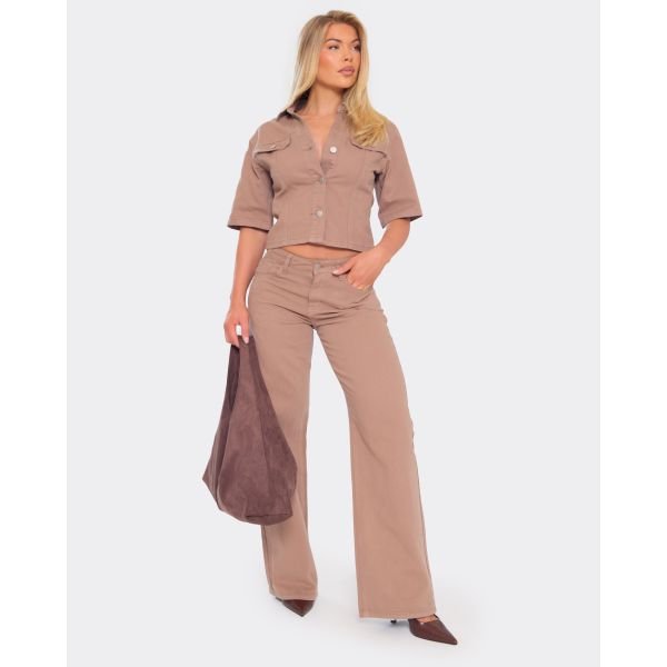 EGO Low Rise Wide Leg Jeans In Light Brown Denim, Women's Size UK 6 - 2