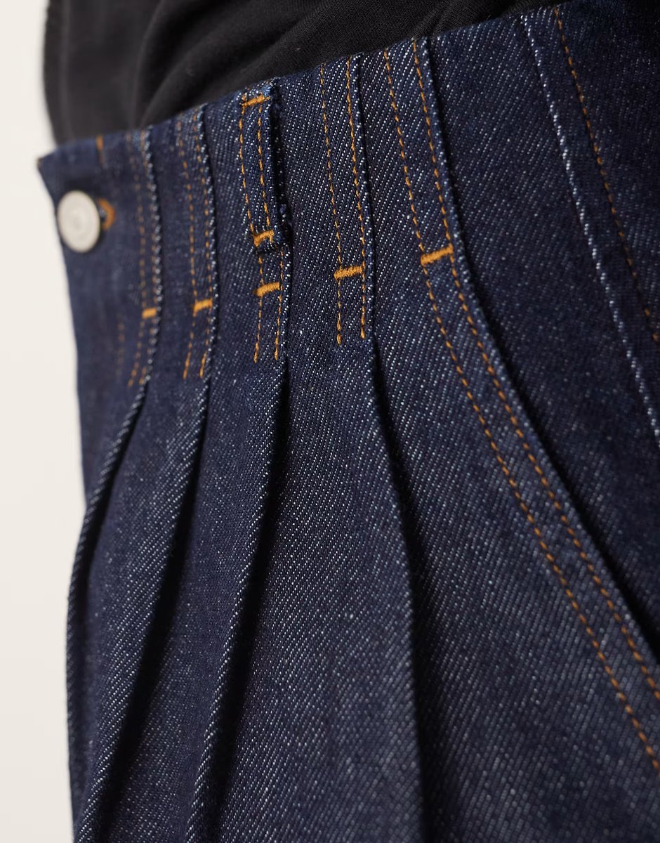 ASOS ARRANGE structured pleat detail wide leg denim barrel trouser co-ord in indigo - 3