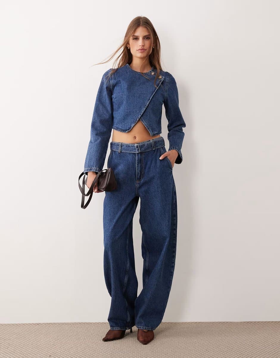 ASOS ASOS DESIGN barrel leg jeans in dark mid blue co-ord