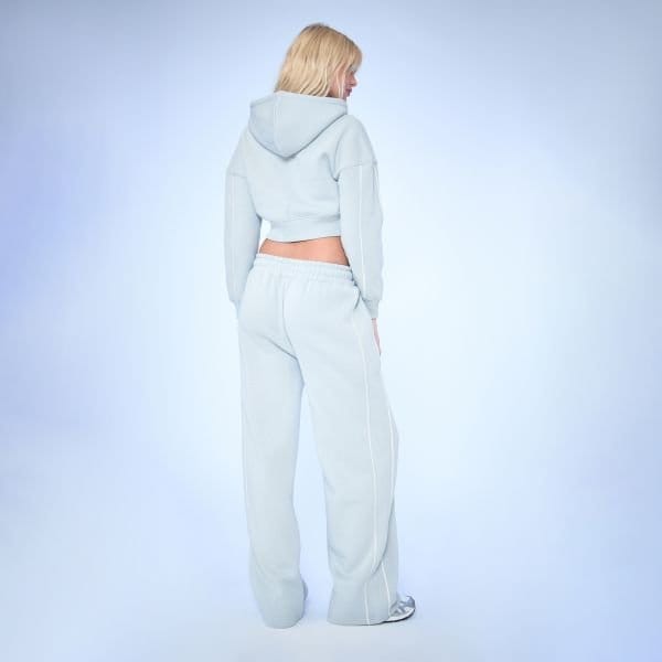 EGO Low Rise Drawstring Striped Ego Graphic Detail Wide Leg Joggers In Light Grey Marl, Women's Size UK 6 - 2