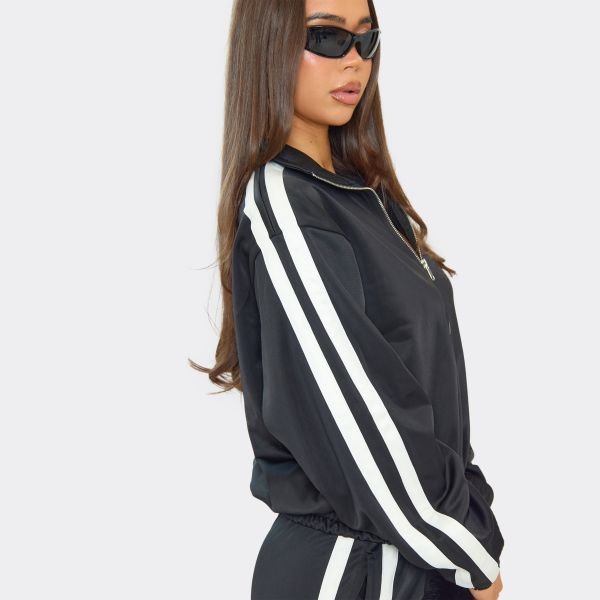 EGO Long Sleeve Contrast Side Stripe Track Jacket In Black, Women's Size UK 6 - 2