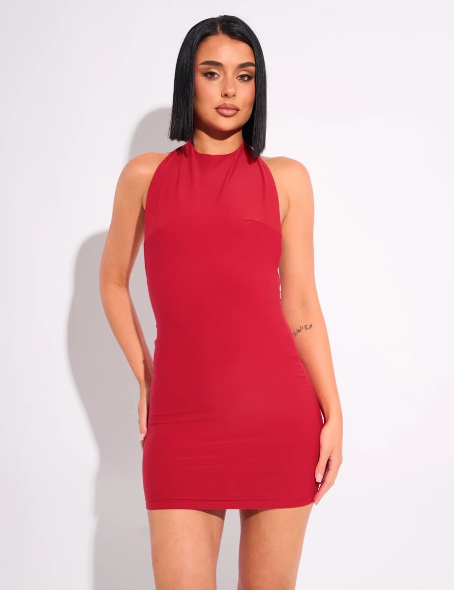 Public Desire Tie Back Luxe Slinky Mini Dress Red