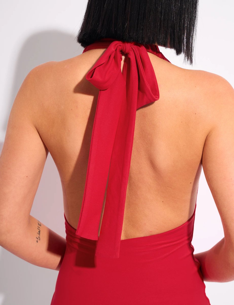 Public Desire Tie Back Luxe Slinky Mini Dress Red - 4