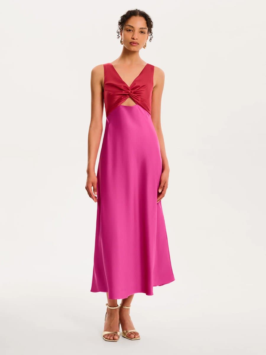 OMNES OMNES Bold Red and Pink Midi Dress
